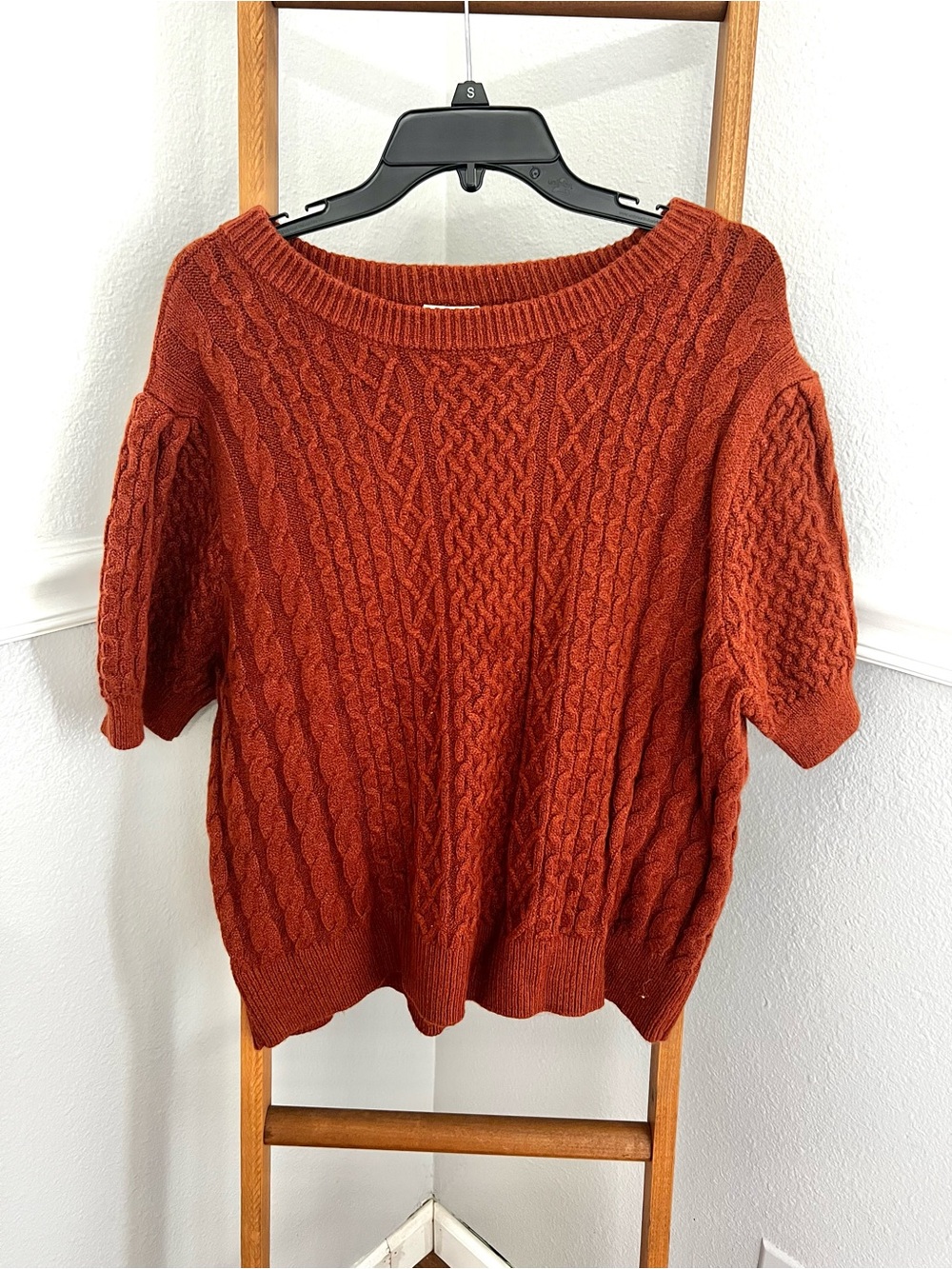 Saint John's Bay Active Rust Cable-Knit Short Sleeve Scoop Neck Sweater